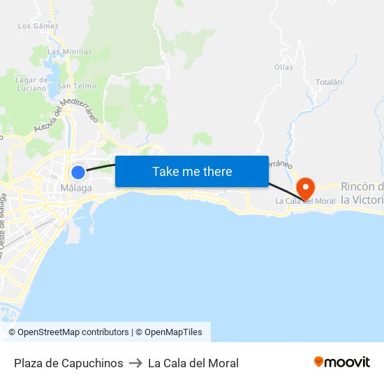 Plaza de Capuchinos to La Cala del Moral map