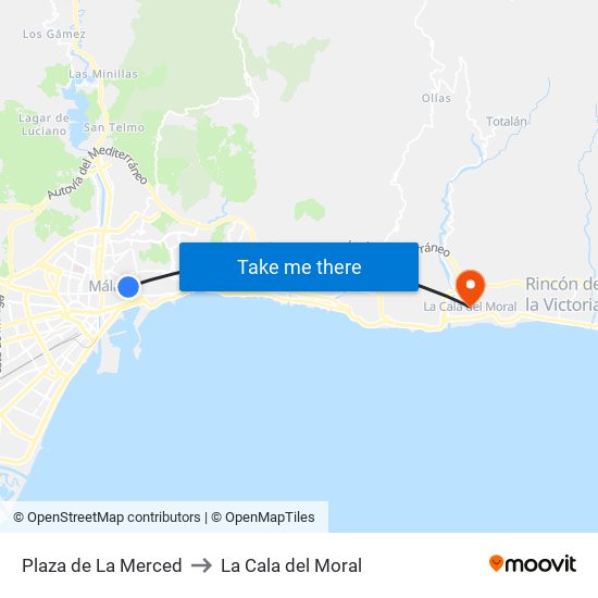 Plaza de La Merced to La Cala del Moral map