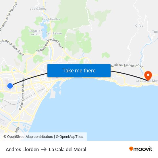 Andrés Llordén to La Cala del Moral map