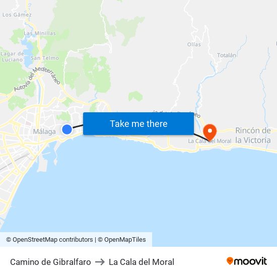 Camino de Gibralfaro to La Cala del Moral map