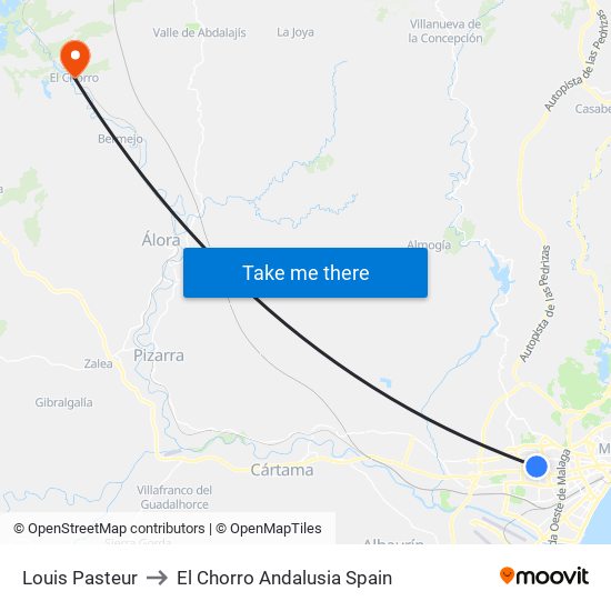 Louis Pasteur to El Chorro Andalusia Spain map