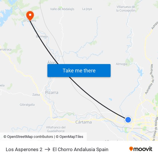 Los Asperones 2 to El Chorro Andalusia Spain map