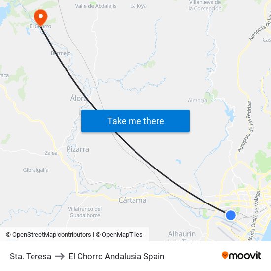 Sta. Teresa to El Chorro Andalusia Spain map