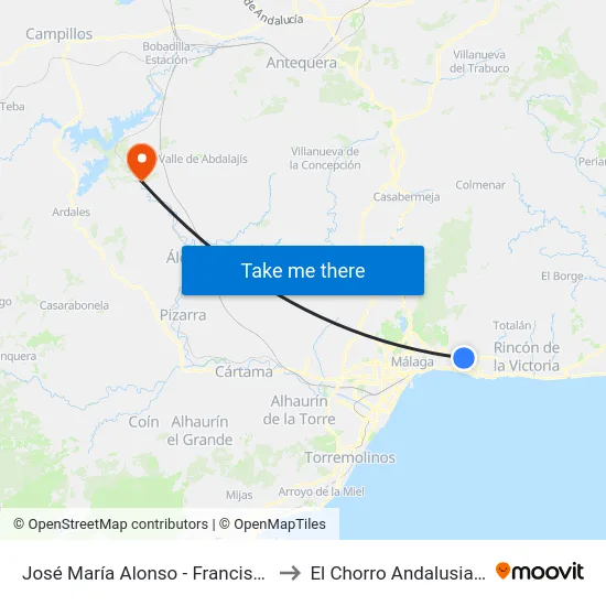 José María Alonso - Francisco Rabal to El Chorro Andalusia Spain map
