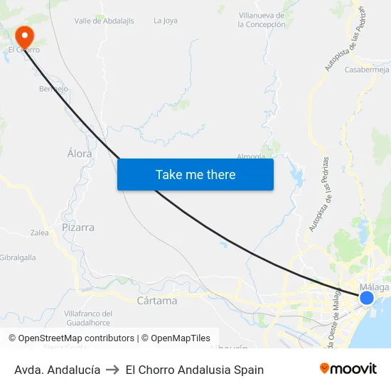 Avda. Andalucía to El Chorro Andalusia Spain map