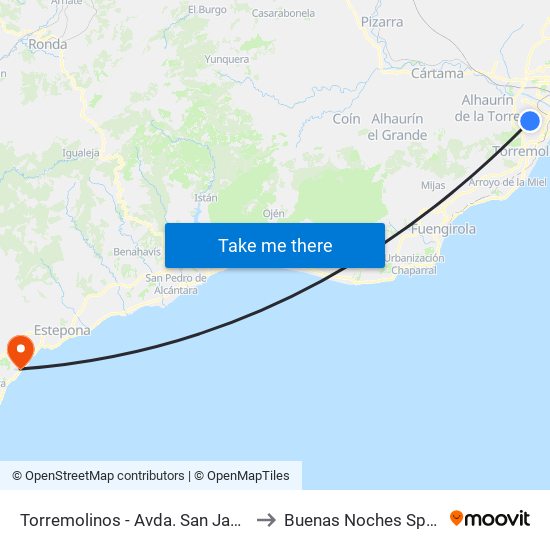 Torremolinos - Avda. San Javier to Buenas Noches Spain map