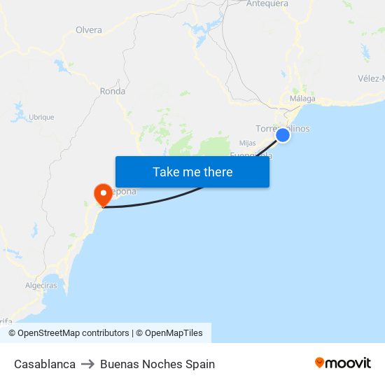 Casablanca to Buenas Noches Spain map