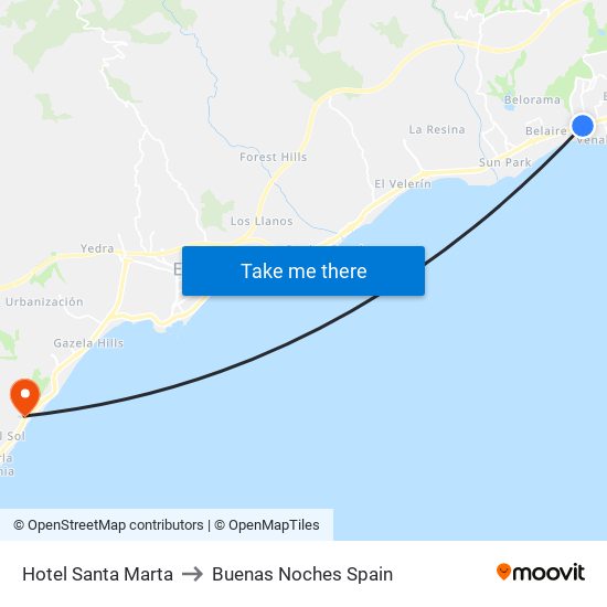 Hotel Santa Marta to Buenas Noches Spain map