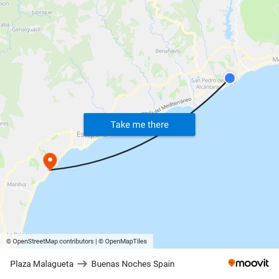 Plaza Malagueta to Buenas Noches Spain map