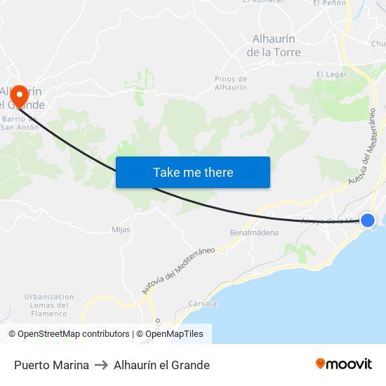 Puerto Marina to Alhaurín el Grande map