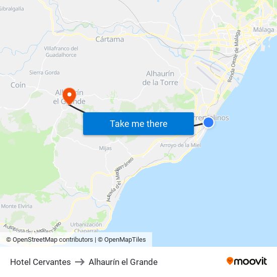 Hotel Cervantes to Alhaurín el Grande map