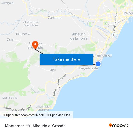 Montemar to Alhaurín el Grande map