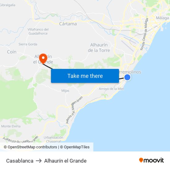Casablanca to Alhaurín el Grande map