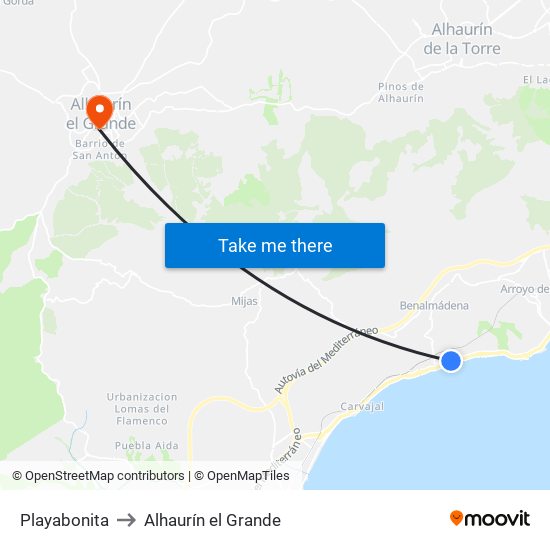 Playabonita to Alhaurín el Grande map