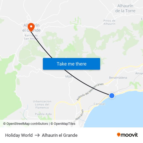 Holiday World to Alhaurín el Grande map