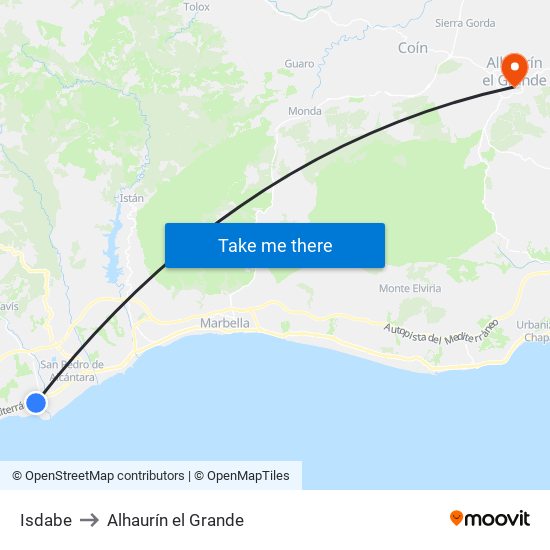 Isdabe to Alhaurín el Grande map