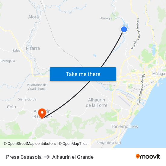 Presa  Casasola to Alhaurín el Grande map