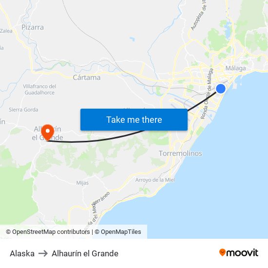 Alaska to Alhaurín el Grande map