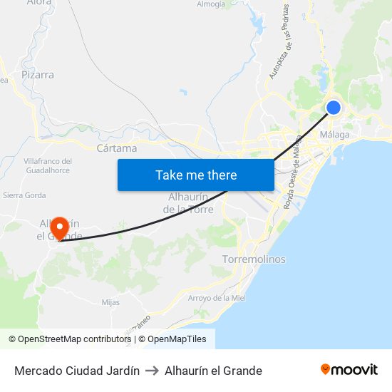 Mercado Ciudad Jardín to Alhaurín el Grande map