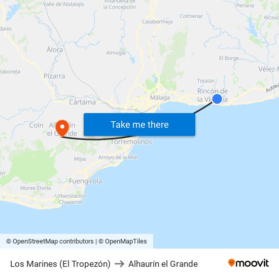 Los Marines (El Tropezón) to Alhaurín el Grande map