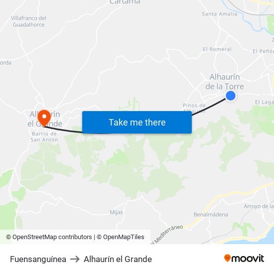 Fuensanguínea to Alhaurín el Grande map