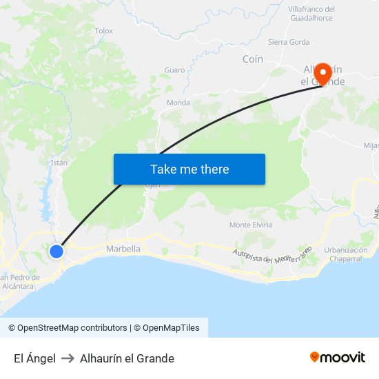 El Ángel to Alhaurín el Grande map