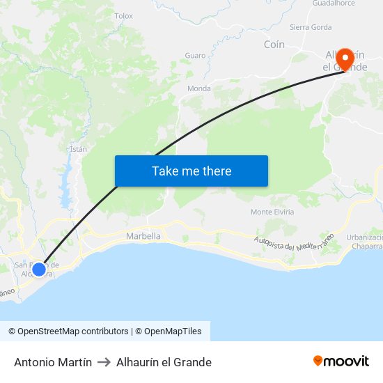 Antonio Martín to Alhaurín el Grande map