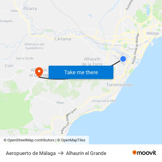 Aeropuerto de Málaga to Alhaurín el Grande map