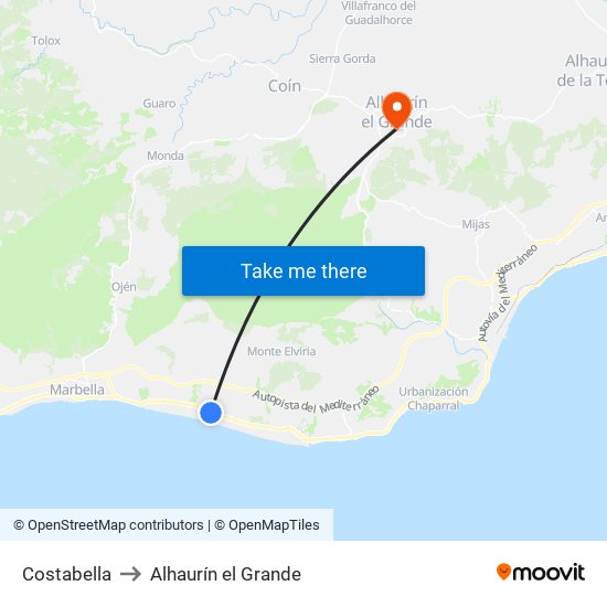 Costabella to Alhaurín el Grande map