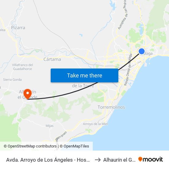 Avda. Arroyo de Los Ángeles - Hospital Materno to Alhaurín el Grande map