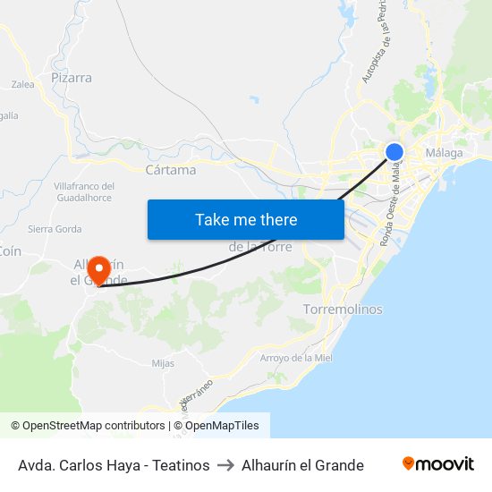 Avda. Carlos Haya - Teatinos to Alhaurín el Grande map