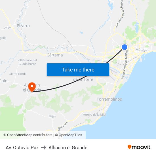 Av. Octavio Paz to Alhaurín el Grande map