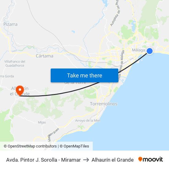 Avda. Pintor J. Sorolla - Miramar to Alhaurín el Grande map