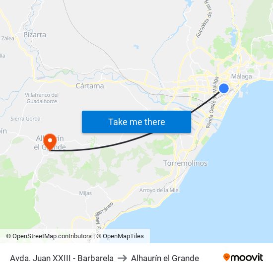 Avda. Juan XXIII - Barbarela to Alhaurín el Grande map