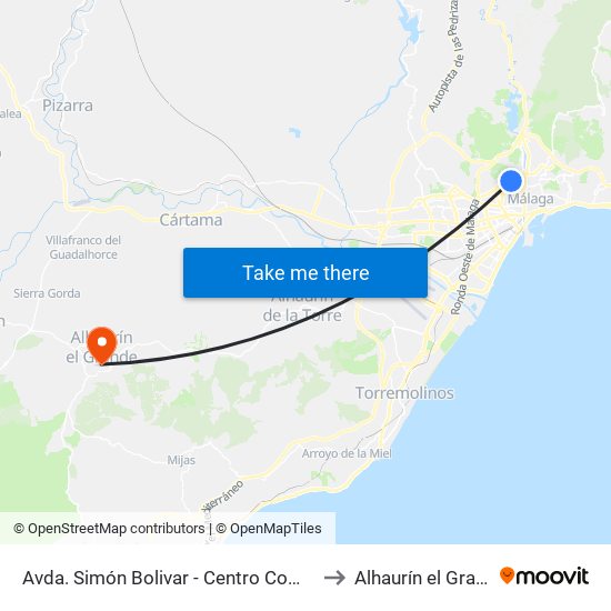 Avda. Simón Bolivar - Centro Comercial to Alhaurín el Grande map