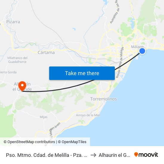 Pso. Mtmo. Cdad. de Melilla - Pza.  Malagueta to Alhaurín el Grande map