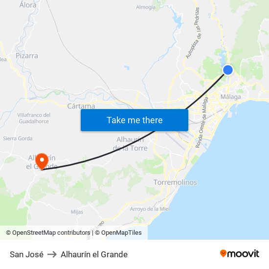 San José to Alhaurín el Grande map