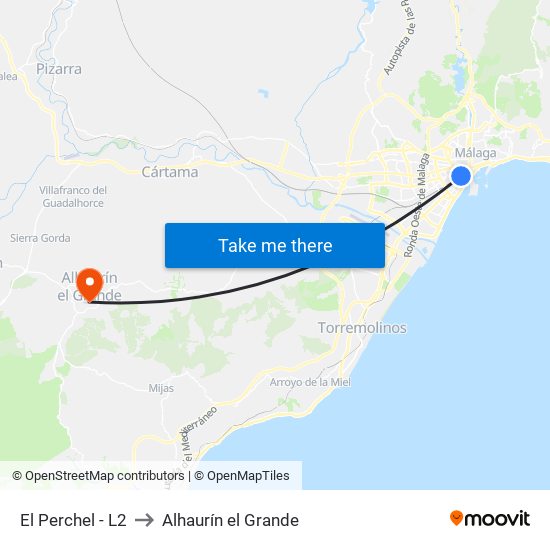 El Perchel - L2 to Alhaurín el Grande map