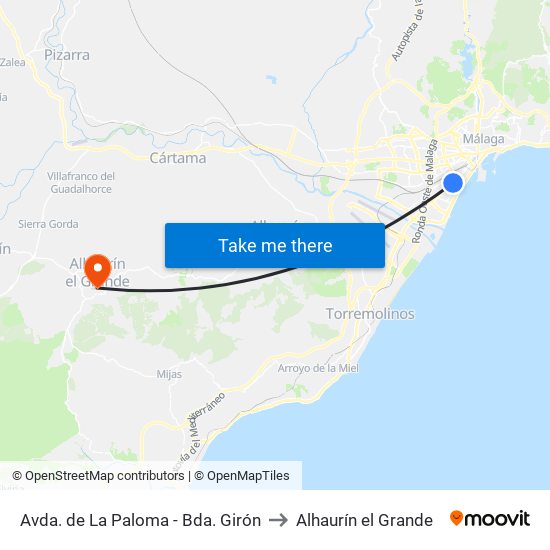 Avda. de La Paloma - Bda. Girón to Alhaurín el Grande map