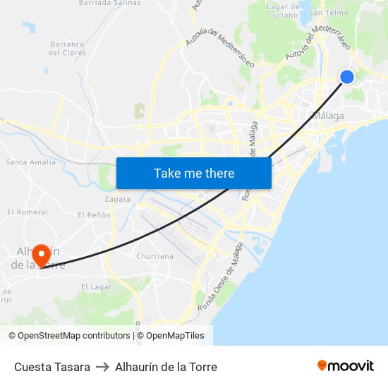 Cuesta Tasara to Alhaurín de la Torre map