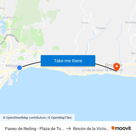 Paseo de Reding - Plaza de Toros to Rincón de la Victoria map