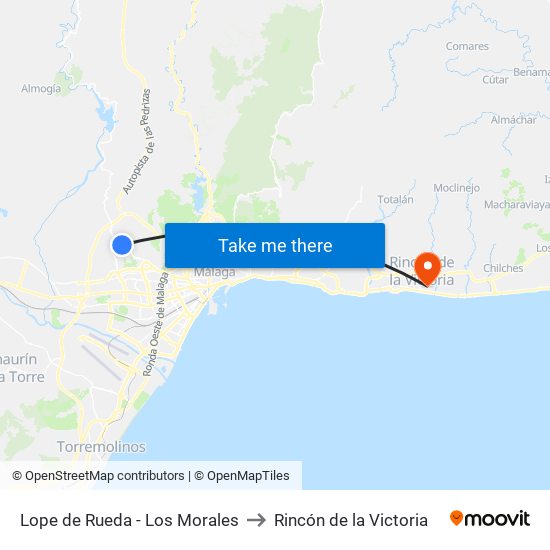 Lope de Rueda - Los Morales to Rincón de la Victoria map