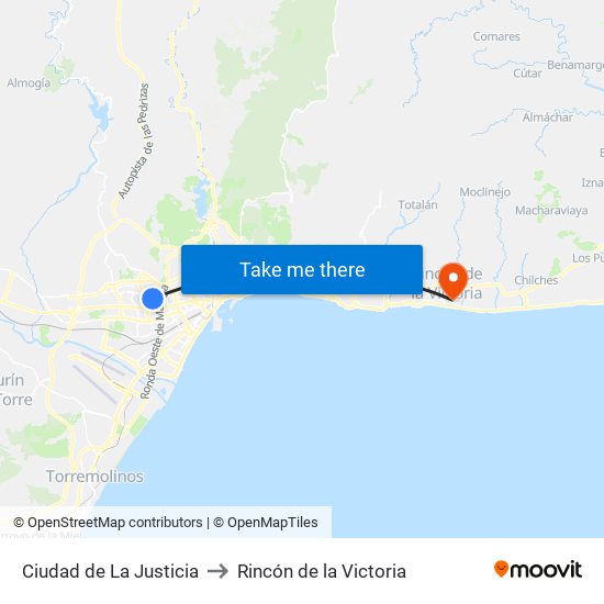 Ciudad de La Justicia to Rincón de la Victoria map