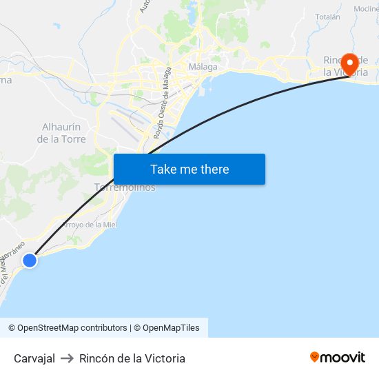 Carvajal to Rincón de la Victoria map
