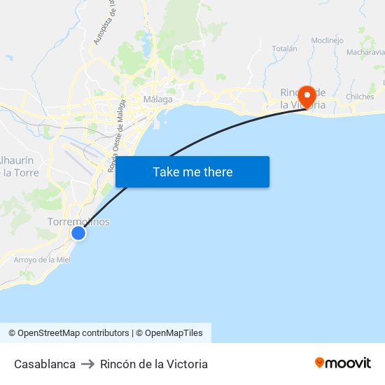 Casablanca to Rincón de la Victoria map