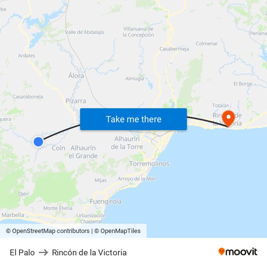 El Palo to Rincón de la Victoria map