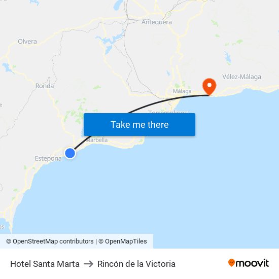 Hotel Santa Marta to Rincón de la Victoria map