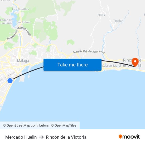 Mercado Huelin to Rincón de la Victoria map