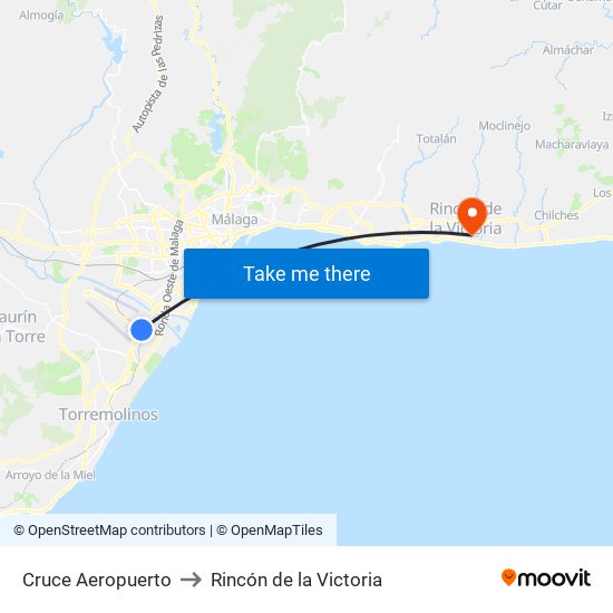 Cruce Aeropuerto to Rincón de la Victoria map