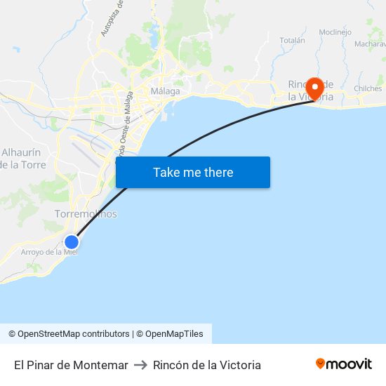 El Pinar de Montemar to Rincón de la Victoria map